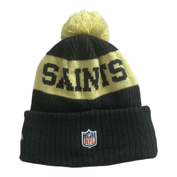 NFL Saints Beanie NOLA Tassel Top Warm Fleece Lined Black One Size fits Most - Picture 1 of 4